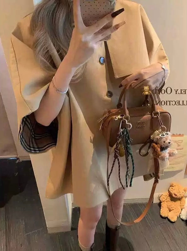巨爱BBR 格纹秋冬斗篷风衣半裙套装 Obsessed with BBR Plaid Cape Trench Coat and Skirt Set for Fall/Winter