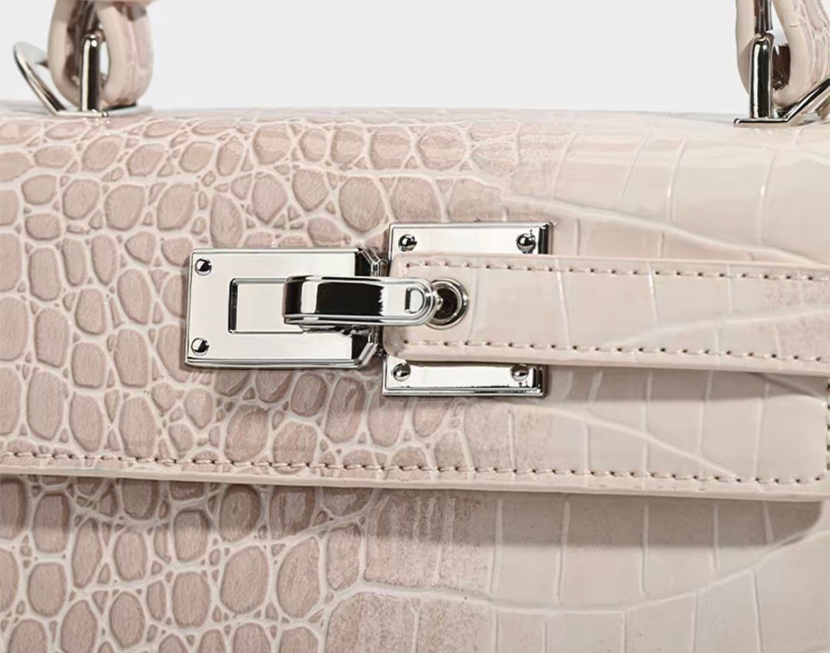 Classic Croco Embossed Kelly Top Handle Shoulder & Crossbody Bag