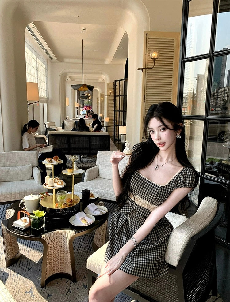 典雅格调 蕾丝格纹优雅千金连衣裙 Elegant Style Lace Plaid Dress for a Graceful Lady