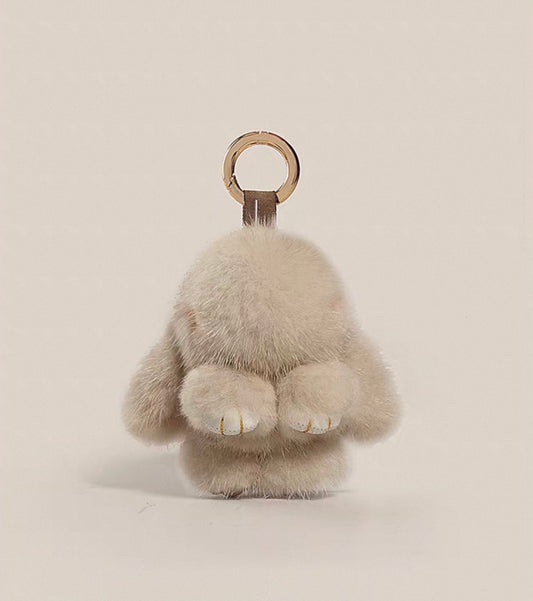 Fluffy Mink Bunny Bag Charm - Khaki