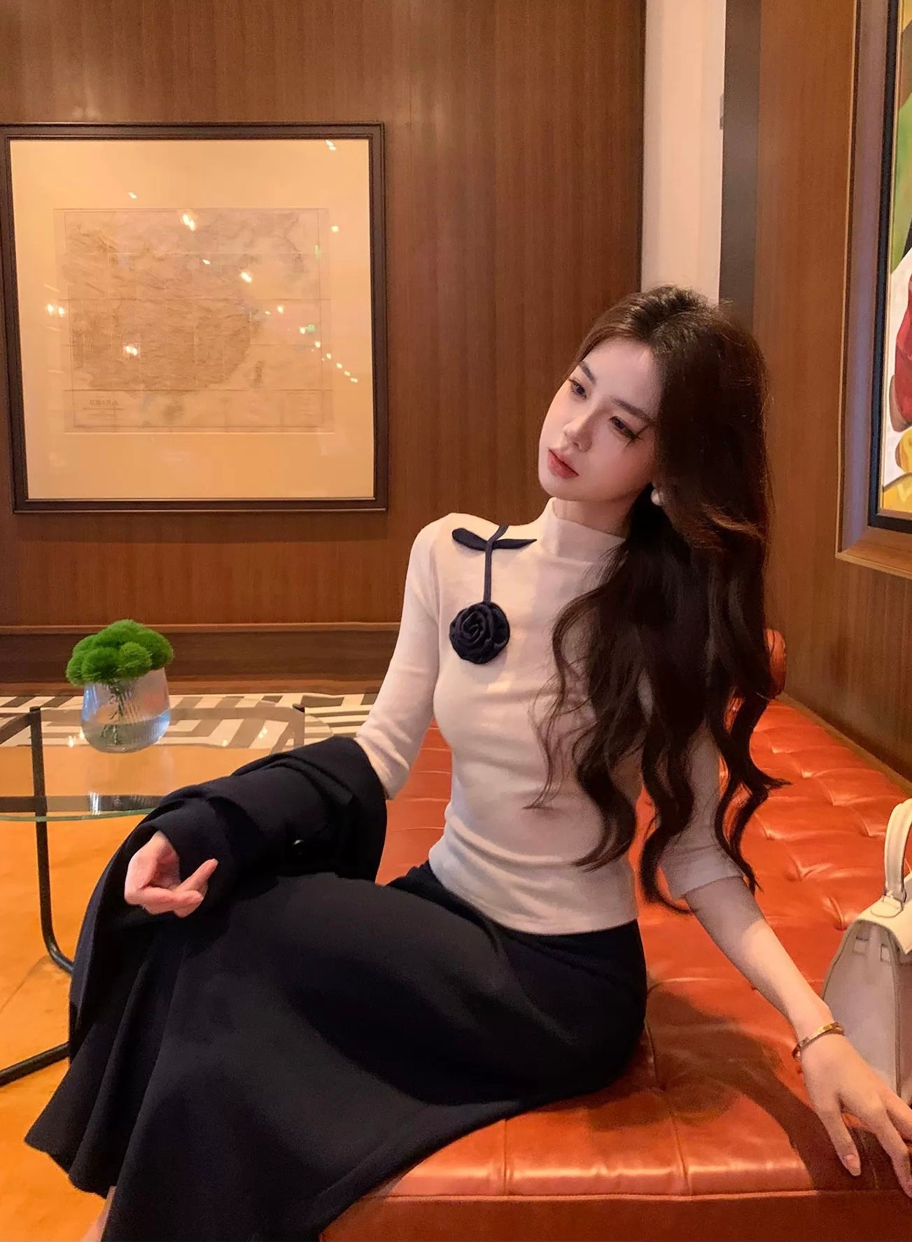 四季精英 新中式套装Urban Sophisticate 2-Piece Set Mock Neck Knit& Skirt