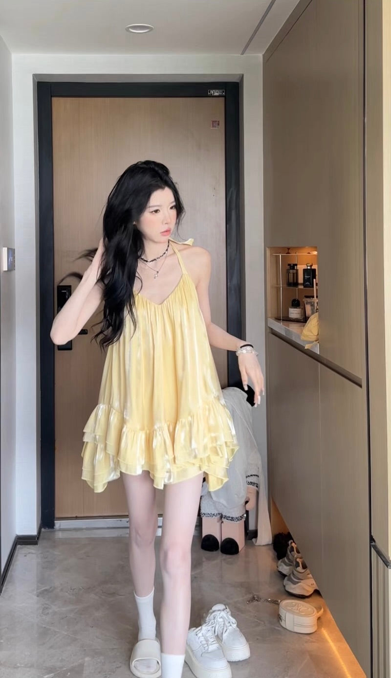 贝蒂甜心裙 甜美挂脖双层蛋糕裙 Betty sweetheart sweet halter double-layer ruffle dress