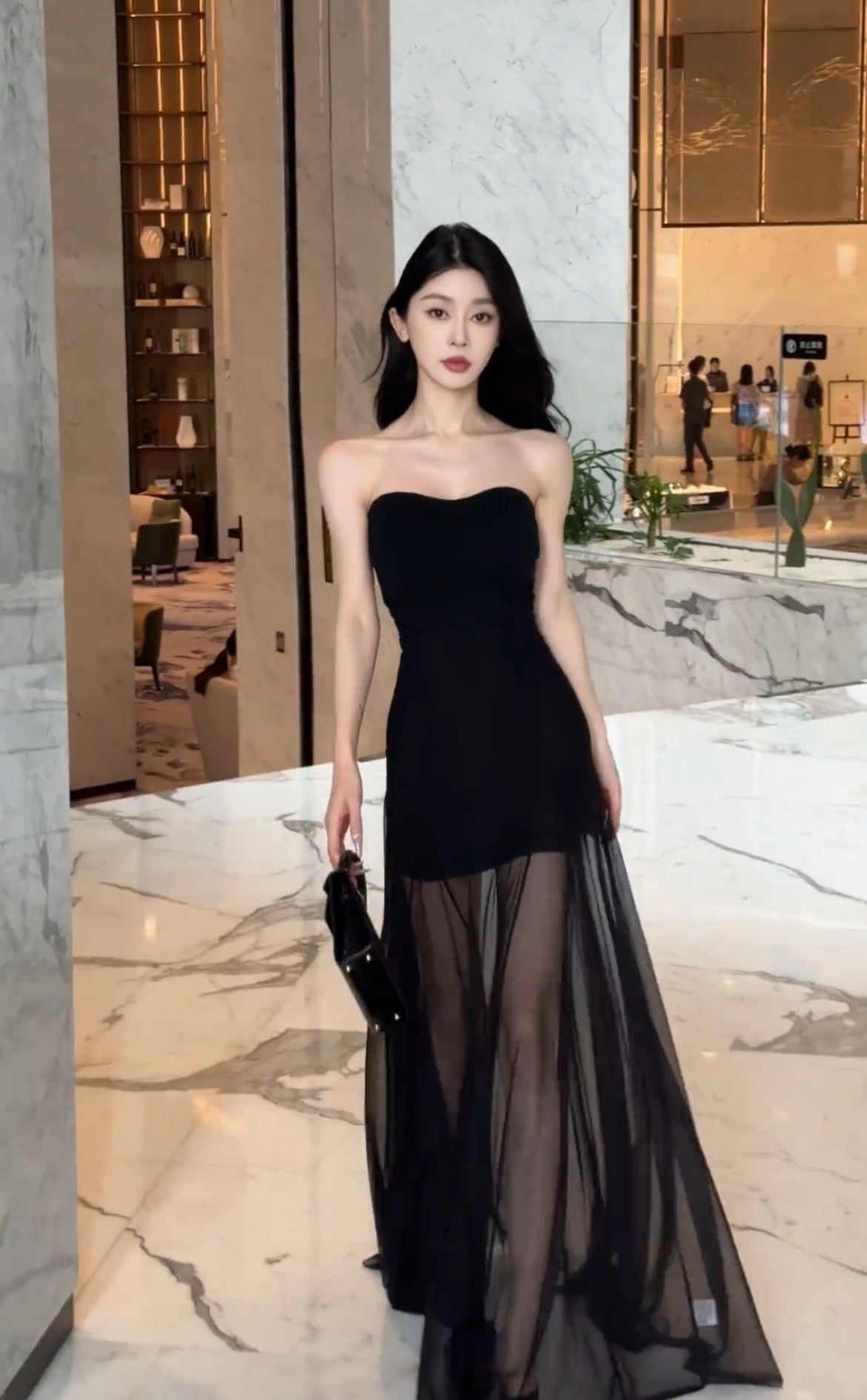 姐的主场 抹胸一字肩网纱性感连衣裙 Queen of the Night – Strapless Off-Shoulder Mesh Sexy Dress