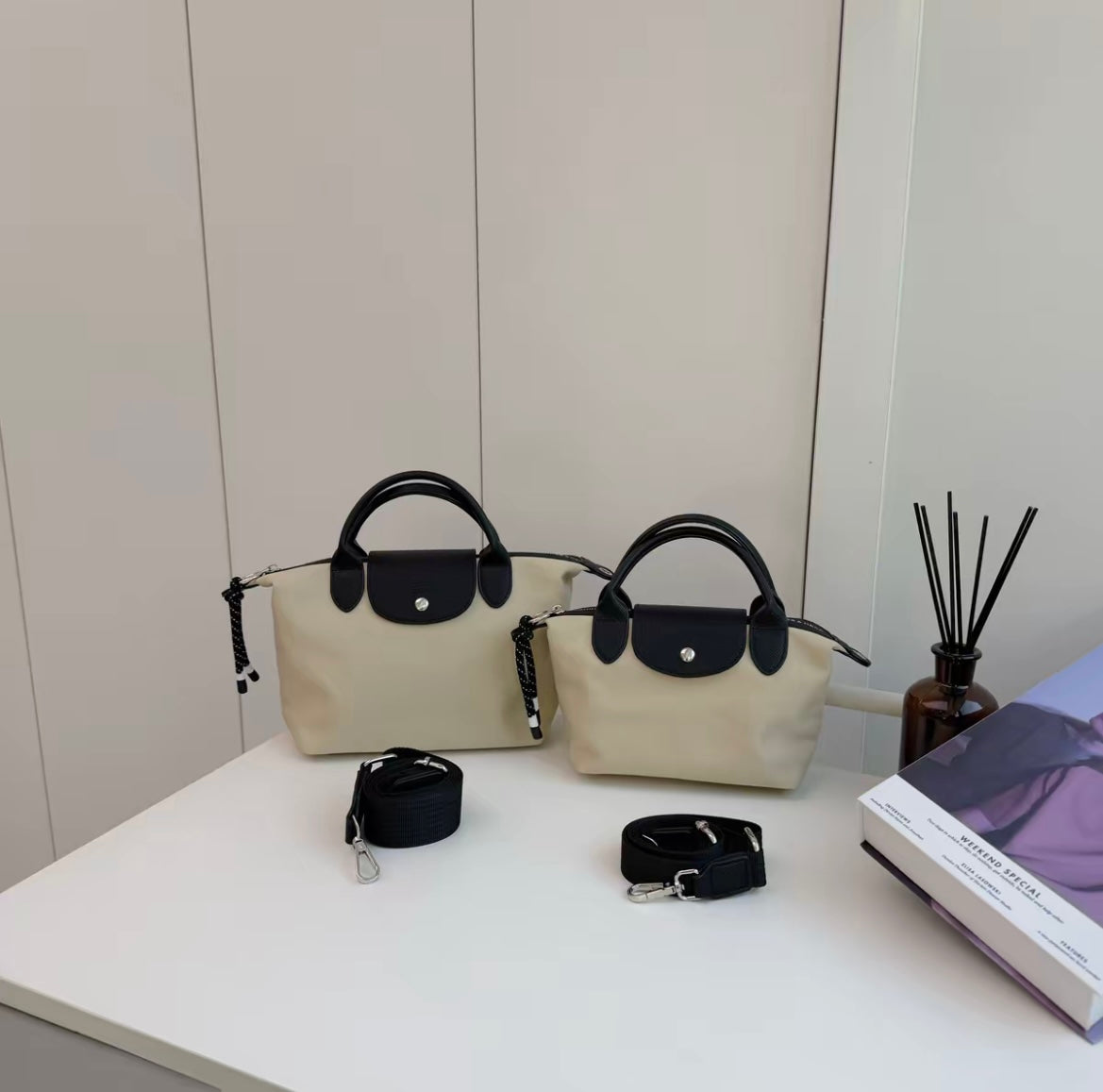 The Aria Dumpling Satchel Mixed Nylon & Leather Tote