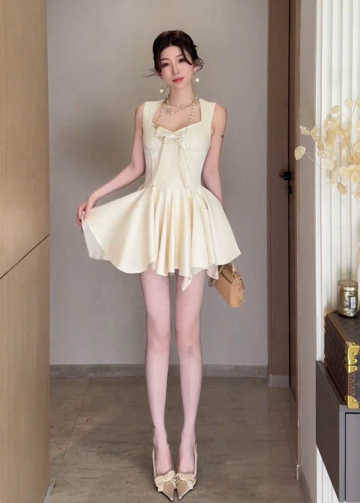 谜笛公主裙 甜美蝴蝶结收腰大裙摆连衣裙  英文翻译  MIDI Princess Dress with Sweet Bow Waist and Full Skirt