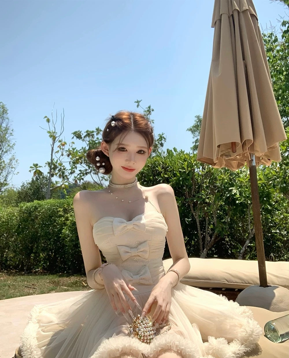 软雾甜纱 法式优雅精致花纹蓬蓬连衣裙 Soft Mist Tulle Elegant French Floral Puffy Dress