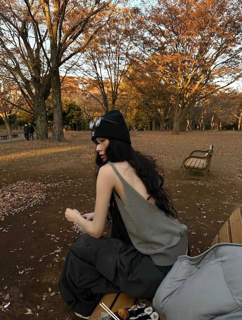 反转魅力 灰色露背针织上衣 Reverse Charm · Grey Backless Knit Top