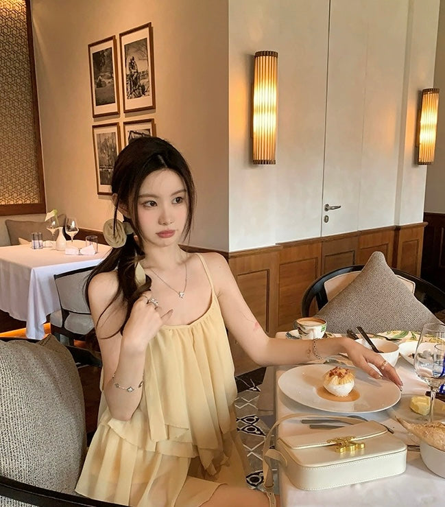 Summer度假 设计感吊带V领雪纺上衣 Chic V-Neck Chiffon Camisole Top