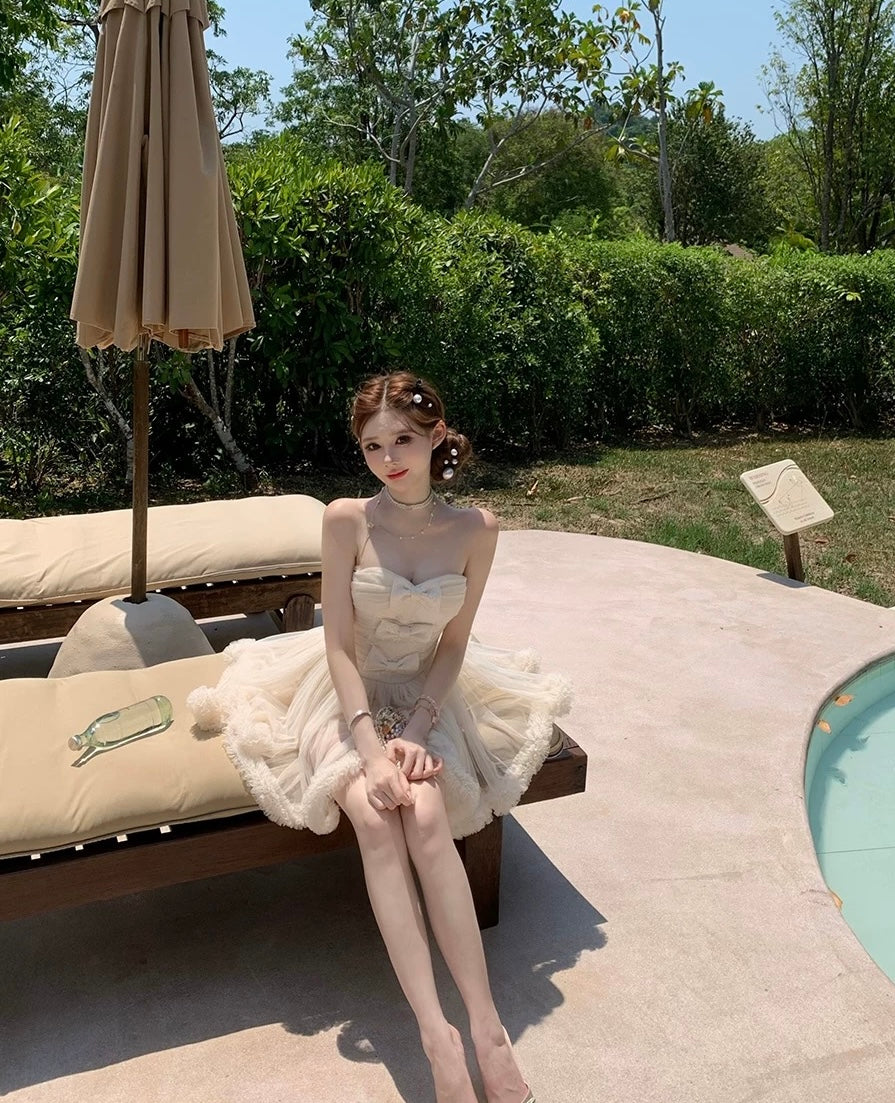 软雾甜纱 法式优雅精致花纹蓬蓬连衣裙 Soft Mist Tulle Elegant French Floral Puffy Dress