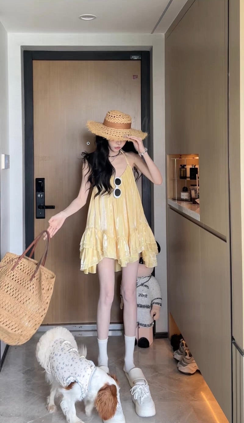 贝蒂甜心裙 甜美挂脖双层蛋糕裙 Betty sweetheart sweet halter double-layer ruffle dress