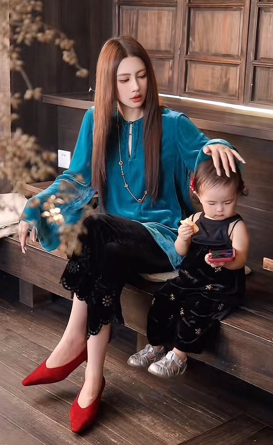 青玉案 新中式国风高级感金丝绒长袖上衣 Green Jade · New Chinese-Style Gold-Velvet Long-Sleeve Top