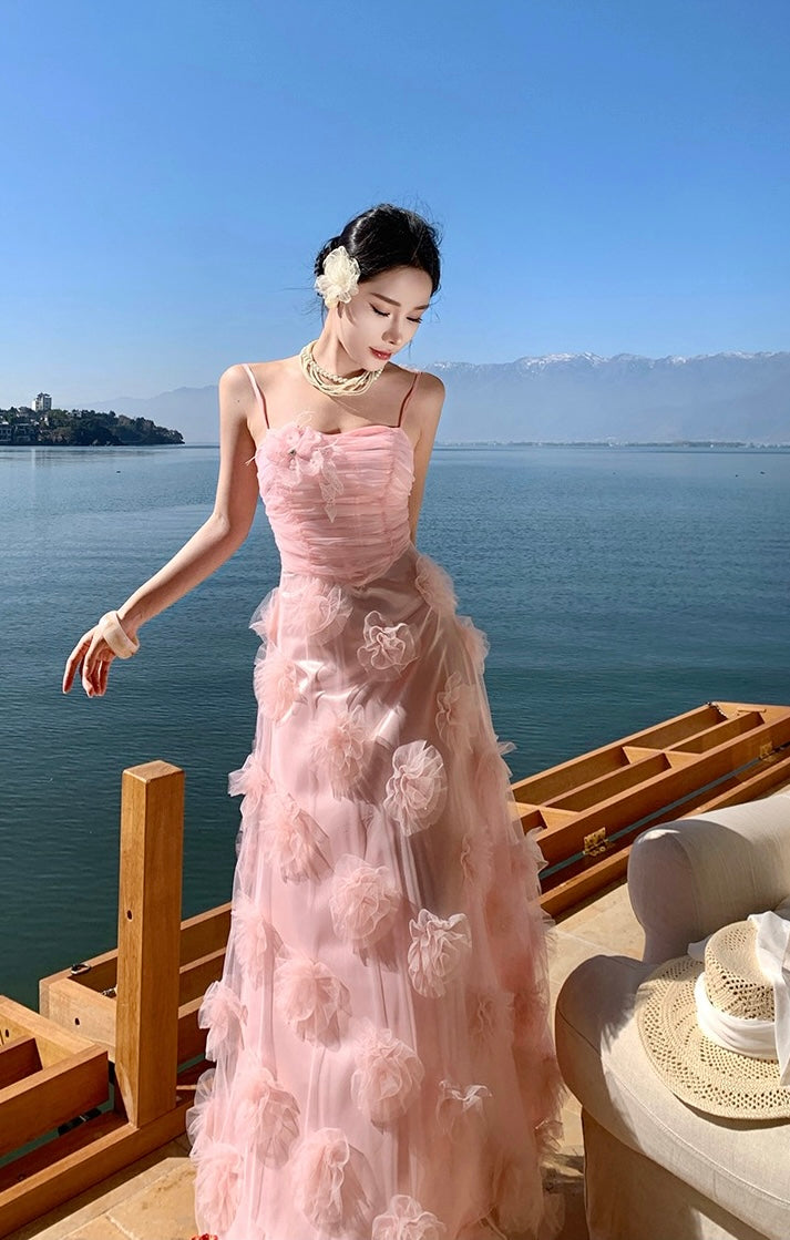 落樱晚风 高质量超仙儿花朵少女连衣裙 Sakura Twilight Premium  Floral Fairy Maxi Dress in Soft Pink