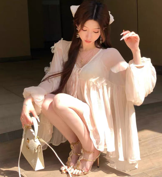 梦蝶落谷 温柔宽松杏色朦胧套装 梦蝶落谷 温柔宽松杏色朦胧套装
