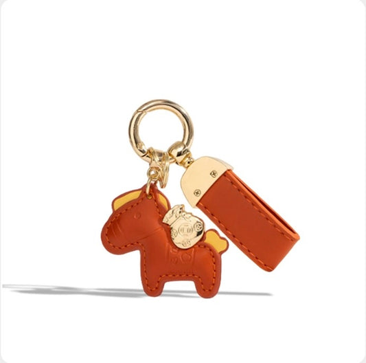 Lucky Stallion Leather Bag Charm - Black