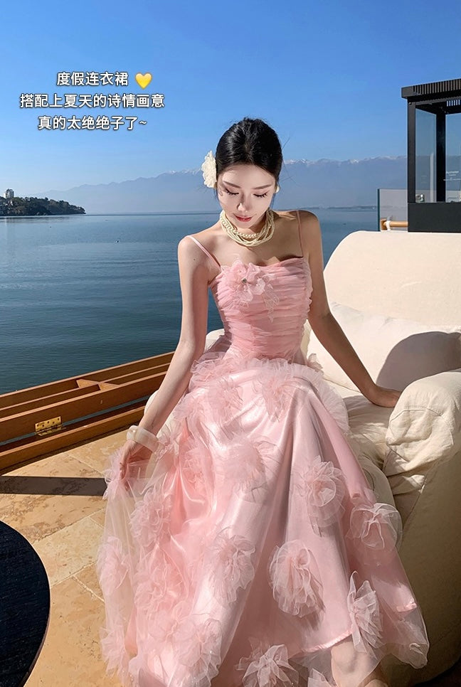 落樱晚风 高质量超仙儿花朵少女连衣裙 Sakura Twilight Premium  Floral Fairy Maxi Dress in Soft Pink