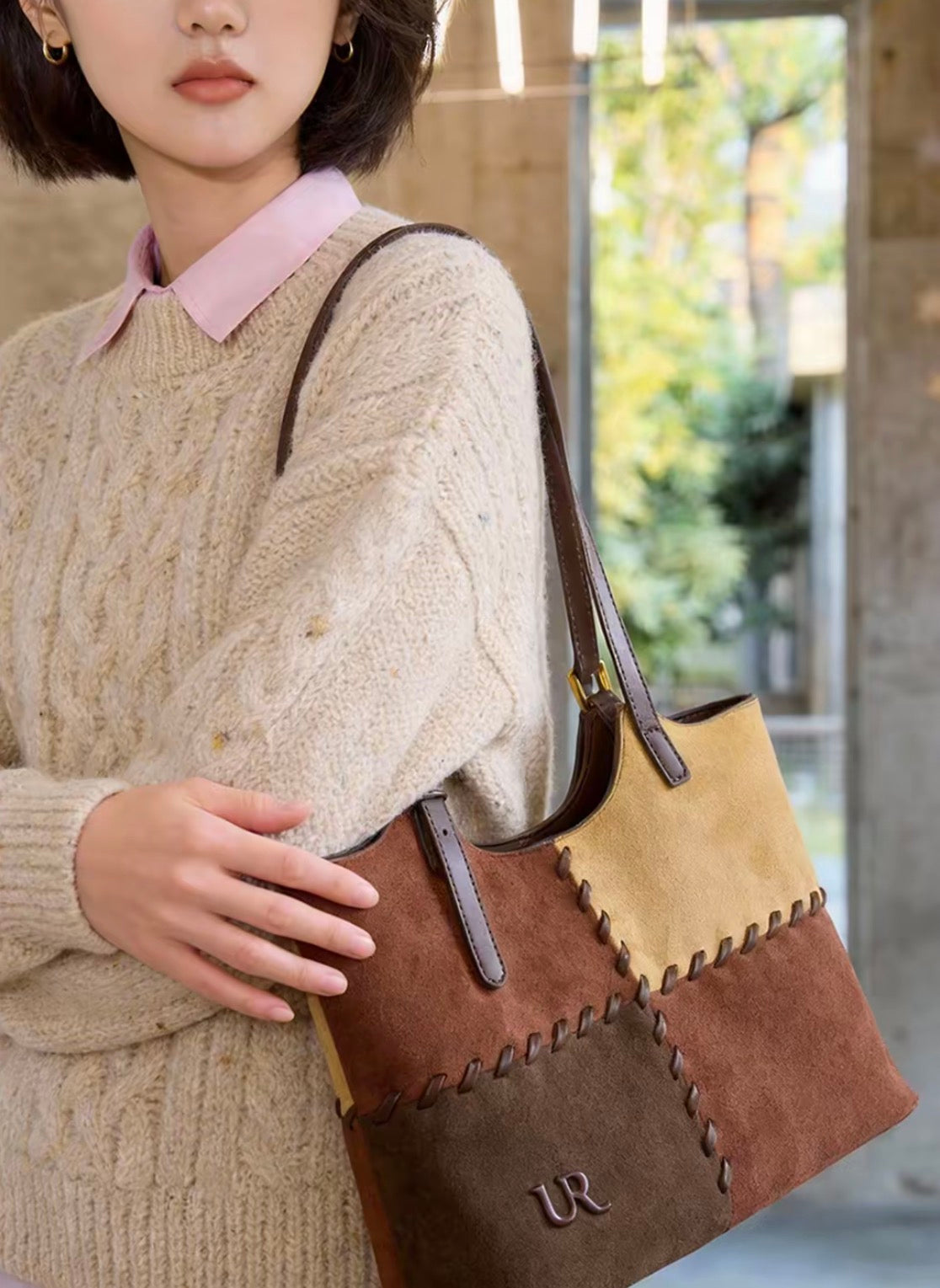 Twilight Patchwork Large-Capacity Commuter Tote Bag