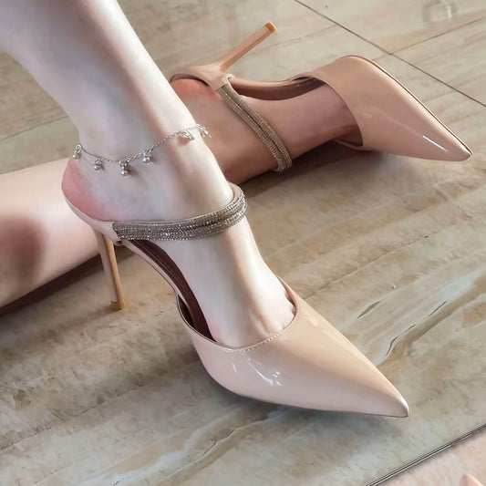 公主殿下 尖头水钻粉色两穿高跟鞋 Princess-Style Pointed Toe Rhinestone Pink Two-Way Heels