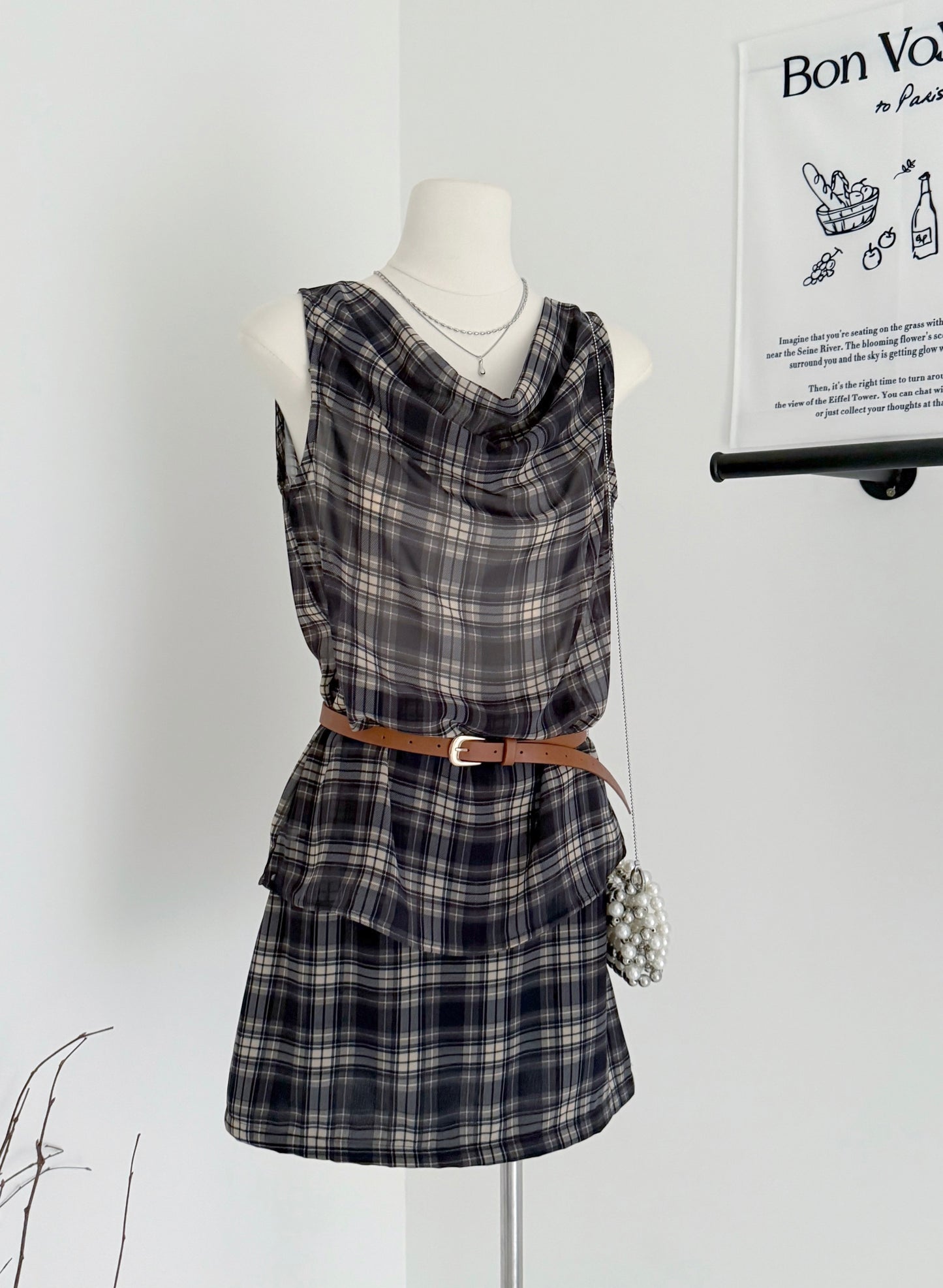 草原薇薇 复古格纹无袖送腰带套装 Prairie Vivi Vintage Plaid Sleeveless Set with Belt