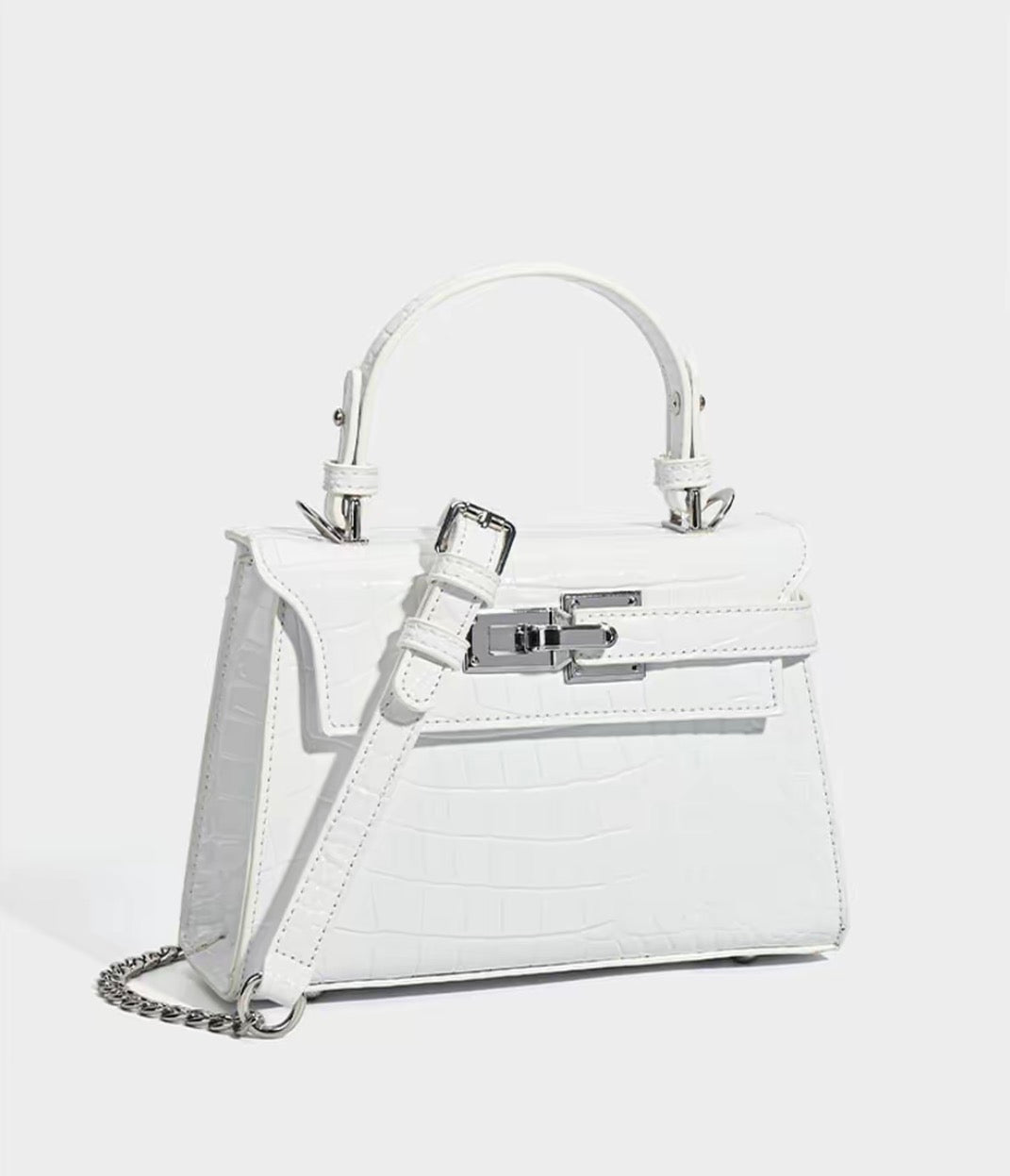 Classic Croco Embossed Kelly Top Handle Shoulder & Crossbody Bag