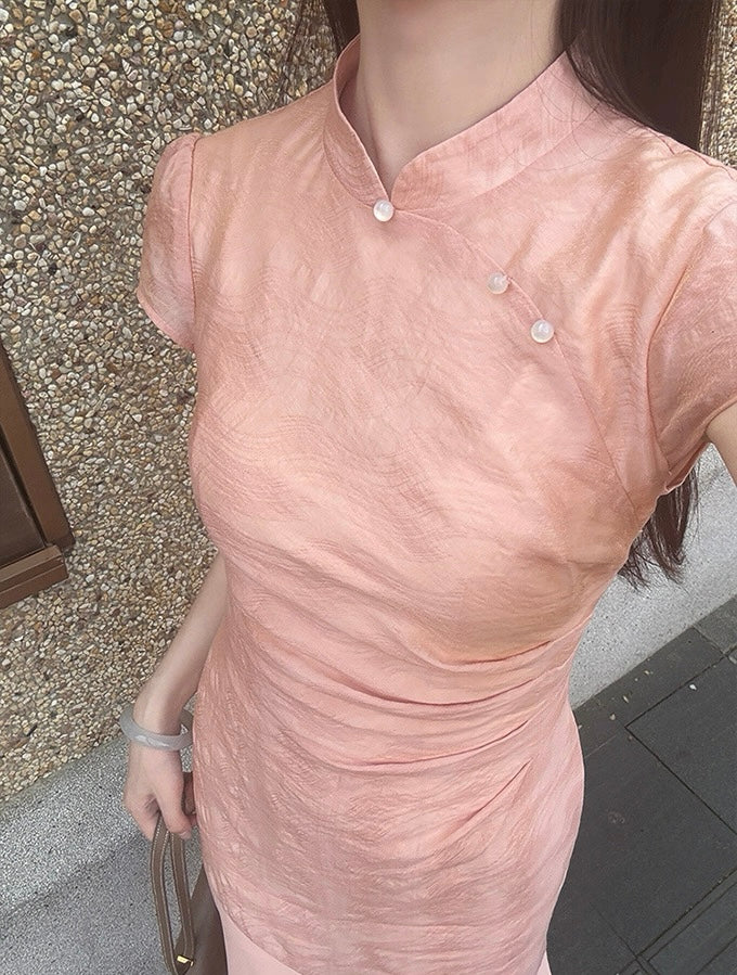 稚菊 新中式粉色旗袍 Petite Daisy Neo-Chinese Vintage Improved Qipao Cheongsam