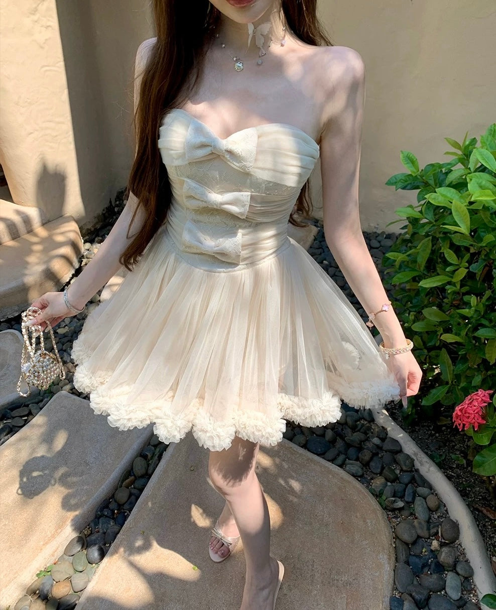 软雾甜纱 法式优雅精致花纹蓬蓬连衣裙 Soft Mist Tulle Elegant French Floral Puffy Dress