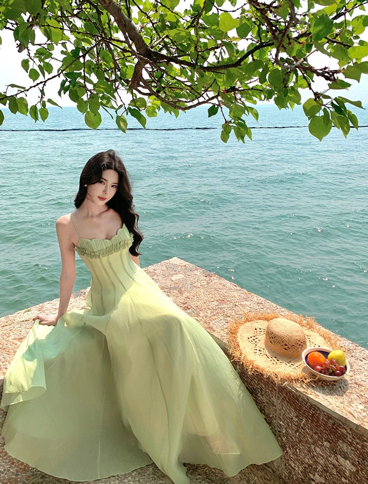 绿野仙踪 度假风雪纺气质长裙 Emerald Forest – Vacation Style Elegant Chiffon Maxi Dress