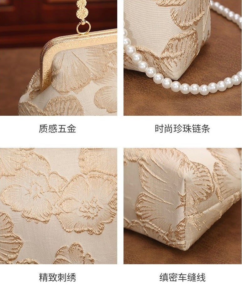 云中月 新中式夹子包庄严手提口金包珍珠包 Moon-in-the-Clouds New Chinese-Style Clip Bag – Elegant Frame Handbag with Pearl Details