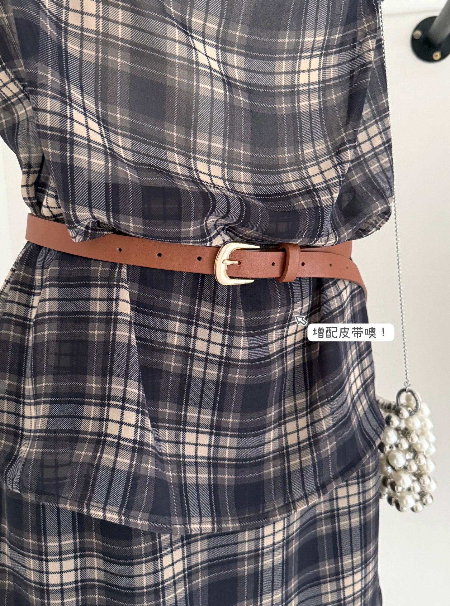 草原薇薇 复古格纹无袖送腰带套装 Prairie Vivi Vintage Plaid Sleeveless Set with Belt