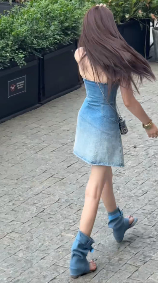 泡沫之夏 原创牛仔辣妹设计连衣裙 Summer Bubbles Original Denim Baddie Style Dress