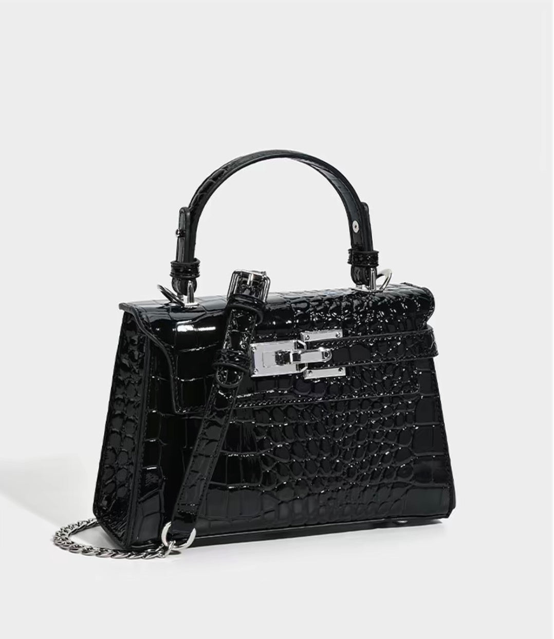 Classic Croco Embossed Kelly Top Handle Shoulder & Crossbody Bag