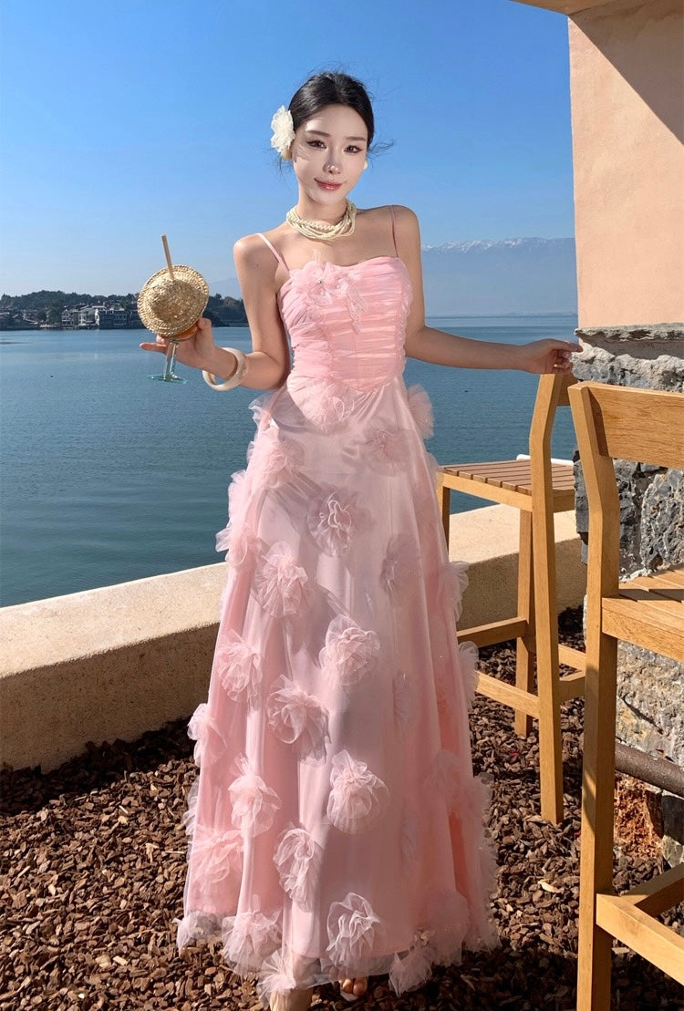 落樱晚风 高质量超仙儿花朵少女连衣裙 Sakura Twilight Premium  Floral Fairy Maxi Dress in Soft Pink