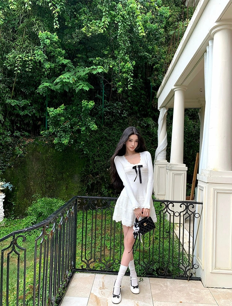 公主千金 针织风长袖连衣裙 Princess Style Knitted Long-Sleeve Dress