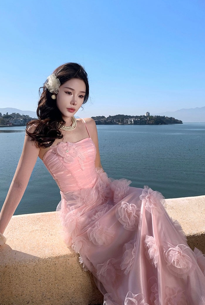 落樱晚风 高质量超仙儿花朵少女连衣裙 Sakura Twilight Premium  Floral Fairy Maxi Dress in Soft Pink