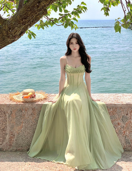 绿野仙踪 度假风雪纺气质长裙 Emerald Forest – Vacation Style Elegant Chiffon Maxi Dress