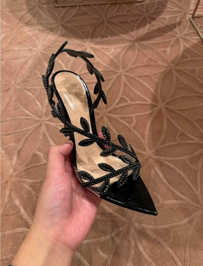 欧美水钻树叶高跟鞋 European-American style rhinestone leaf high heels