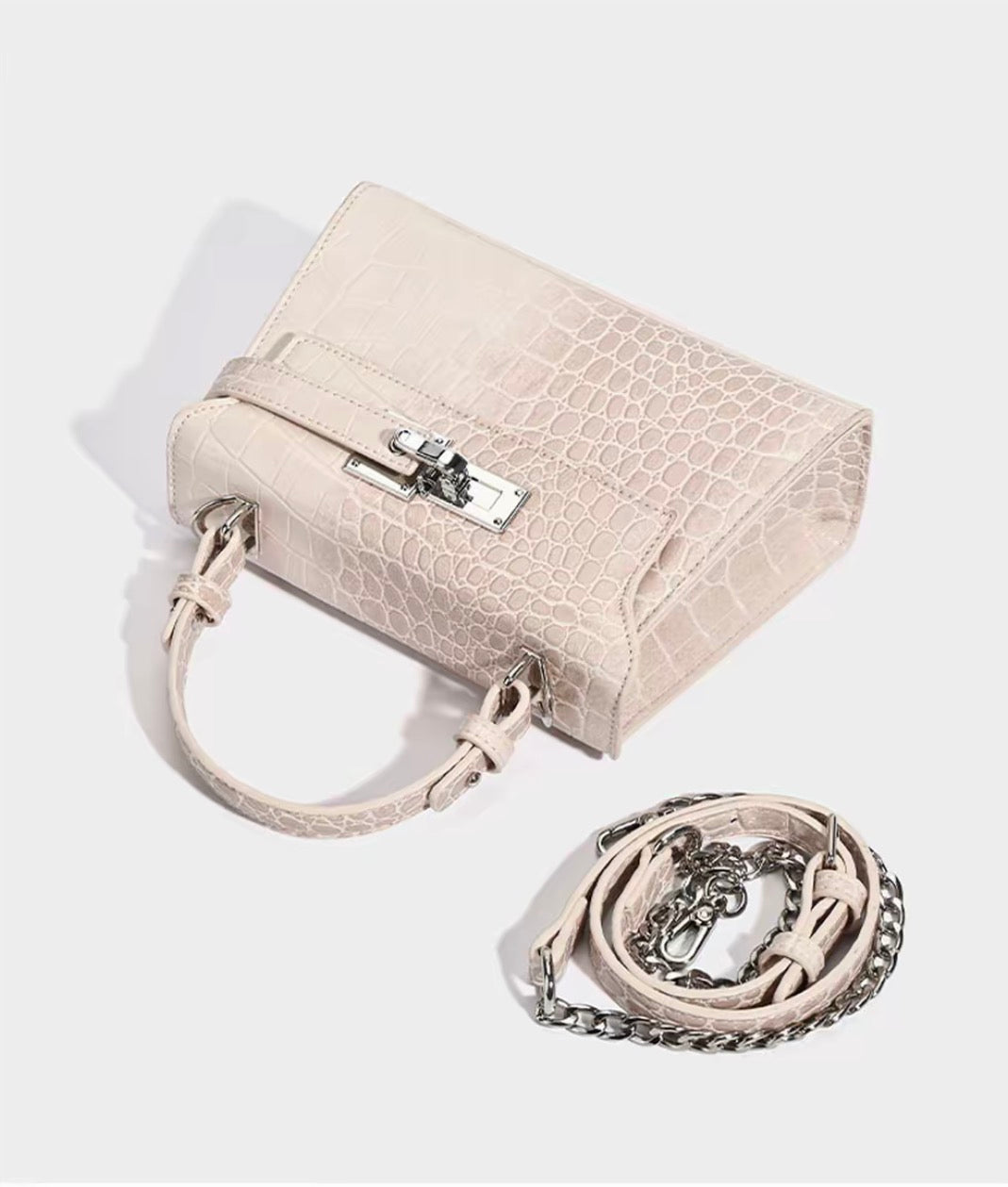 Classic Croco Embossed Kelly Top Handle Shoulder & Crossbody Bag