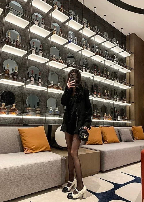 小香风玛丽珍鞋粗跟增高高跟鞋 Chanel-Style Mary Jane Chunky-Heel Platform Heels