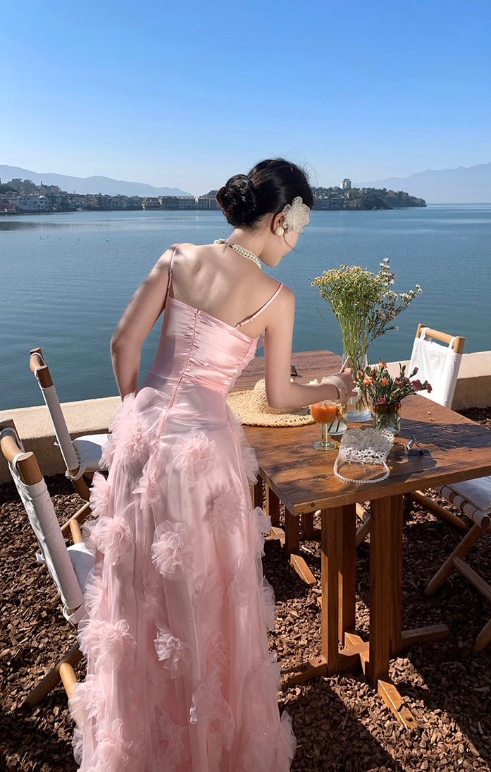 落樱晚风 高质量超仙儿花朵少女连衣裙 Sakura Twilight Premium  Floral Fairy Maxi Dress in Soft Pink