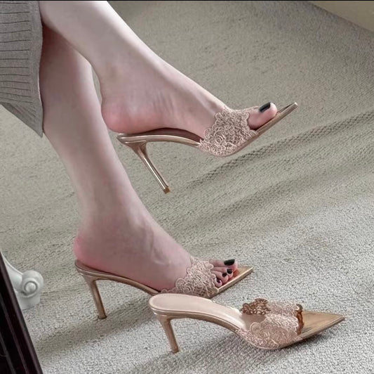 Chanson de France Lace Pointed-Toe Stiletto Heels