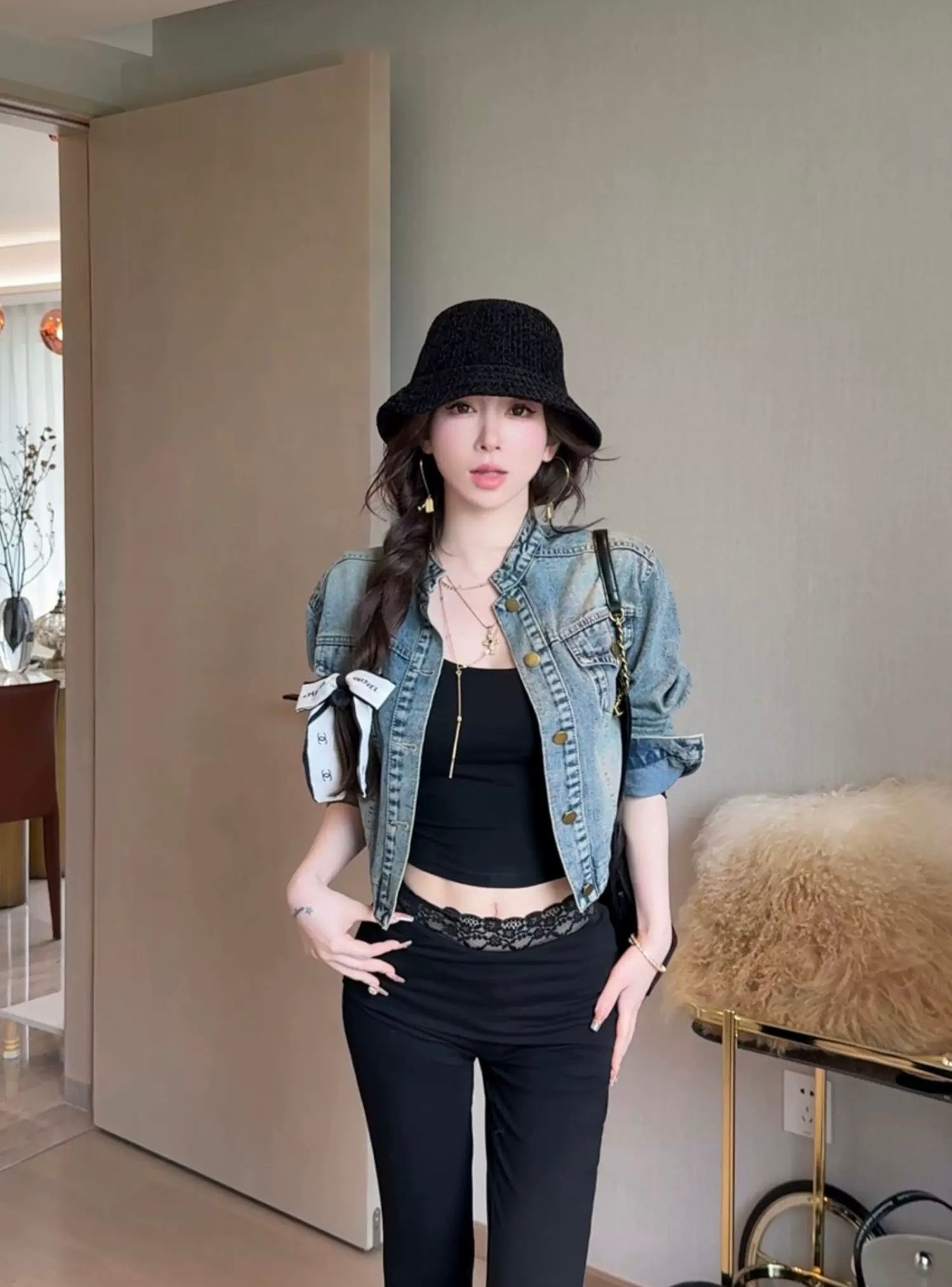曼城牛仔 短款牛仔外套不规则半裙套装 Manchester Cowboy Short Denim Jacket & Asymmetrical Skirt Set