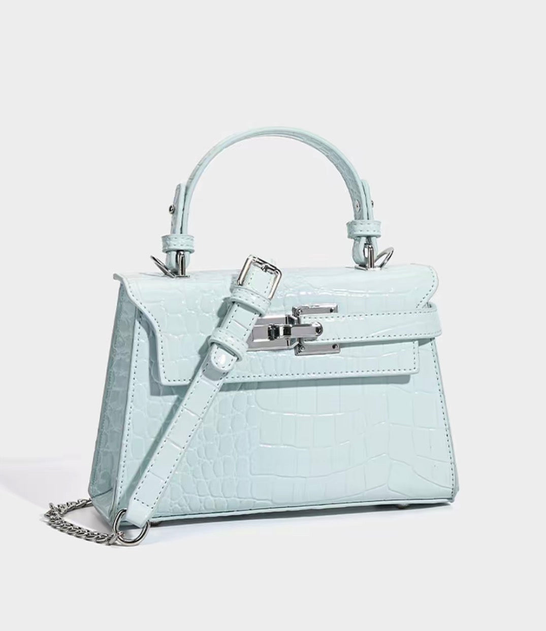 Classic Croco Embossed Kelly Top Handle Shoulder & Crossbody Bag