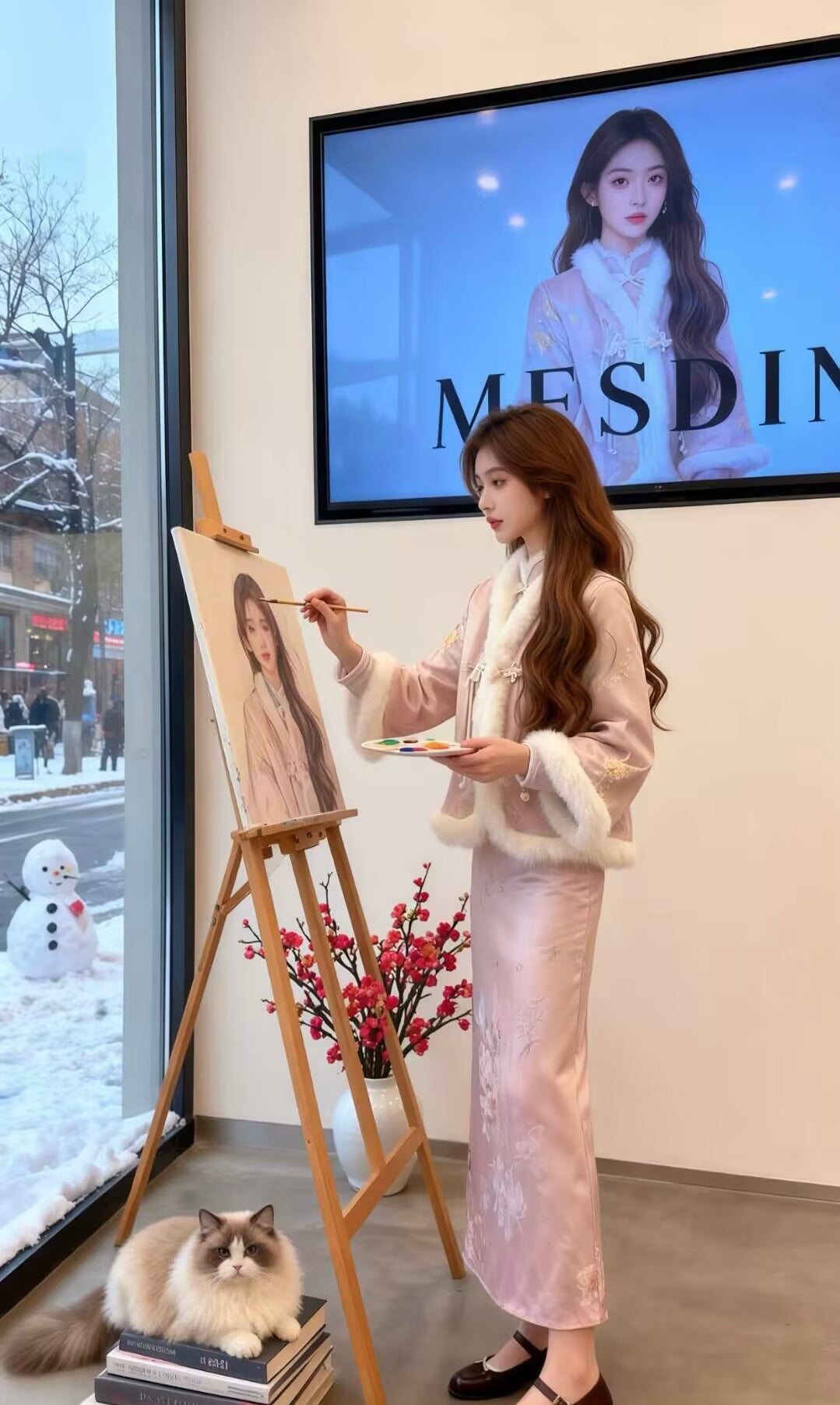 冬年 富家千金新中式提花外套半身裙套装 Winter Elegance New Chinese Jacquard Jacket and Skirt Set for Wealthy Heiress Style