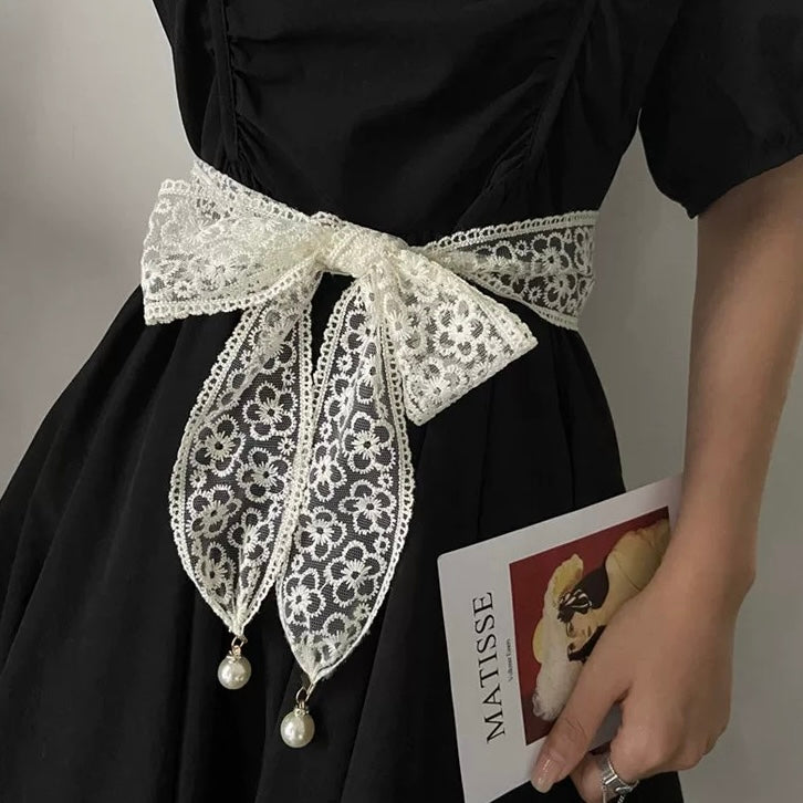 法式珍珠百搭配件蕾丝腰带 French-Style Pearl Versatile Accessory Lace Belt