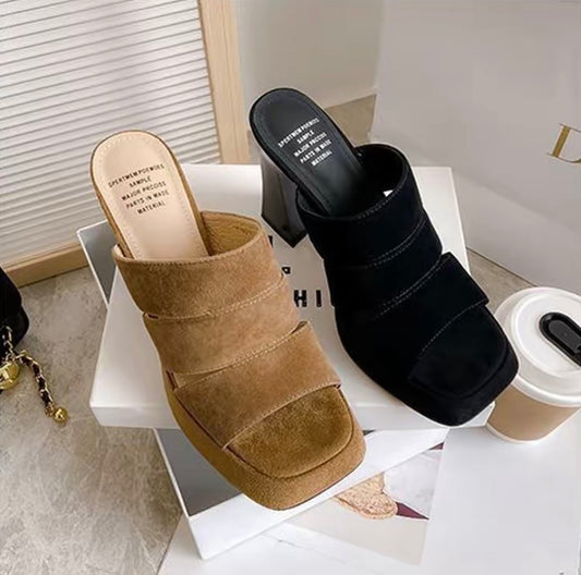 Roman Reverie Platform Block Heel Square-Toe Peep-Toe Heels