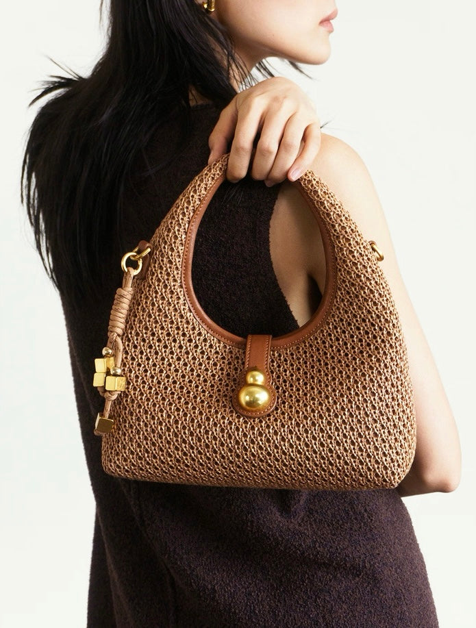 Pine Echo Oriental Aesthetic Gourd-shaped Woven Designer Bag