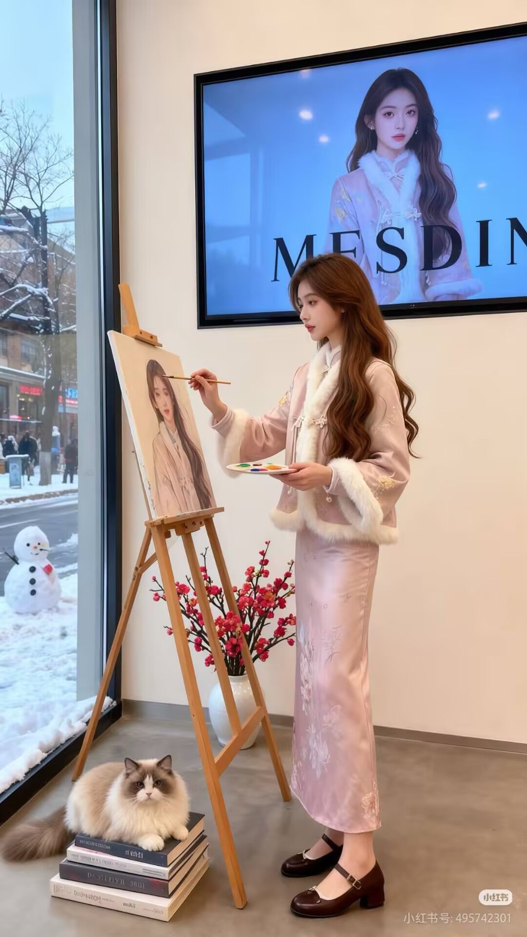 冬年 富家千金新中式提花外套半身裙套装 Winter Elegance New Chinese Jacquard Jacket and Skirt Set for Wealthy Heiress Style