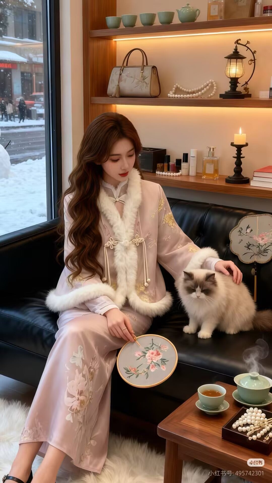 冬年 富家千金新中式提花外套半身裙套装 Winter Elegance New Chinese Jacquard Jacket and Skirt Set for Wealthy Heiress Style