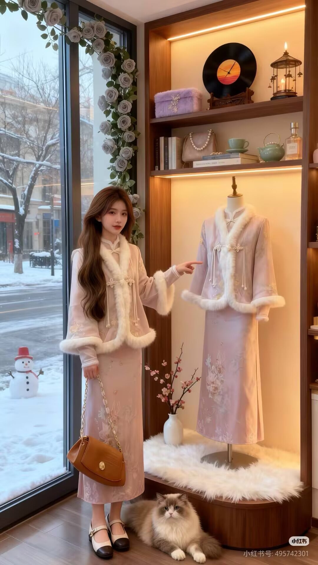 冬年 富家千金新中式提花外套半身裙套装 Winter Elegance New Chinese Jacquard Jacket and Skirt Set for Wealthy Heiress Style
