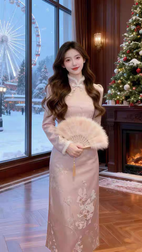 冬年 富家千金新中式提花外套半身裙套装 Winter Elegance New Chinese Jacquard Jacket and Skirt Set for Wealthy Heiress Style