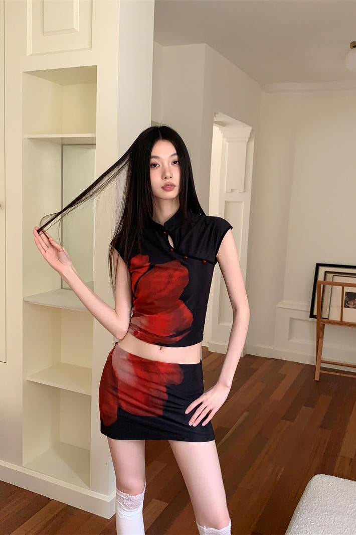 海市蜃楼 立体印花新中式上衣裙裤套装 Mirage 3D Floral New Chinese-Style Top and Skirt-Pants Set